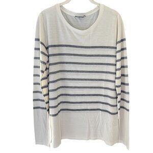 VINCE Silk Blend Striped Long Sleeve Shirt White Gray Soft Luxe Women's Medium